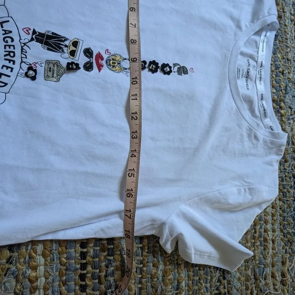 Karl Lagerfeld Paris White Graphic Tee Shirt S Eiffel Tower Iconic Parisian Chic